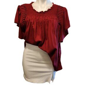 ❤️ 4/$20 Old Navy top Women's XL Maroon babydoll peasant Shirring Ruffled neck